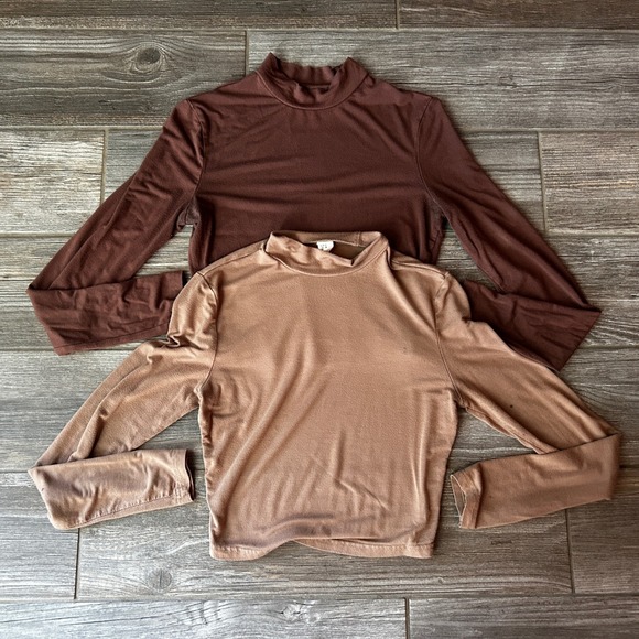 Tops - Mock Neck Long Sleeve Top‎ Bundle - Earth Tones - Brown, Beige, Casual, Small